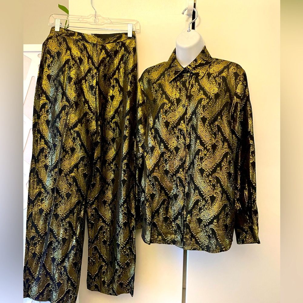 & Other Stories gold brocade metallic paisley coord matching set pants blouse S